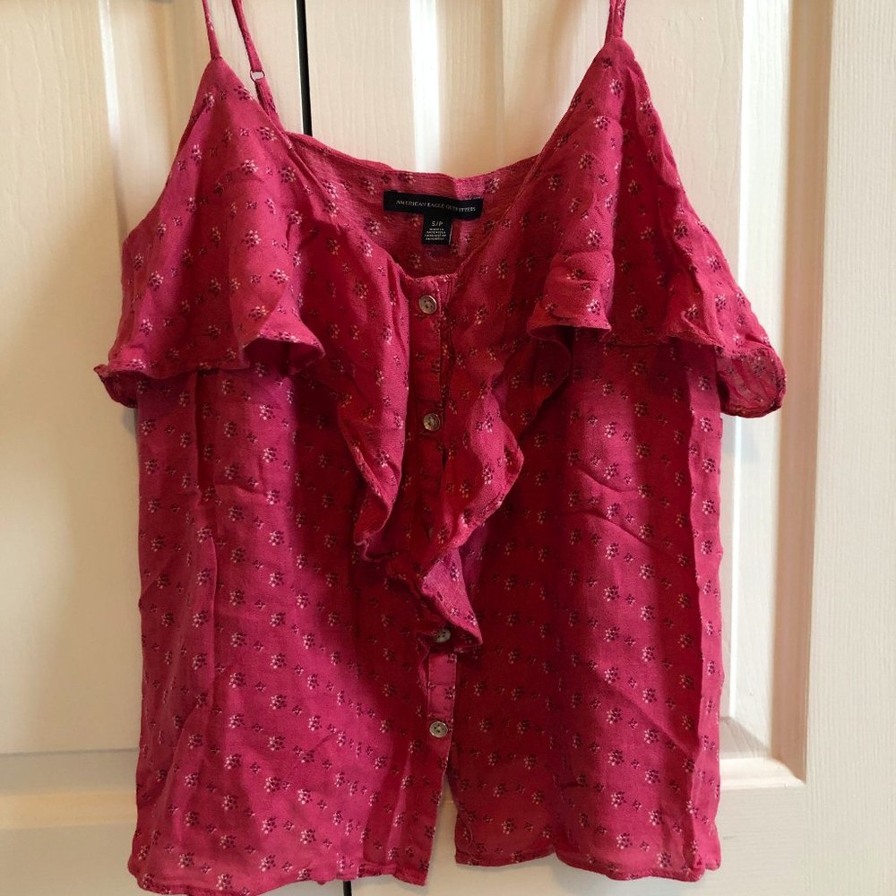 American Eagle Ruffled Button Front Tank Top